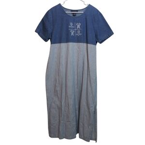 TY Original Wear Denim Striped Short Sleeve Cotton Embroidered Dress Size XL
